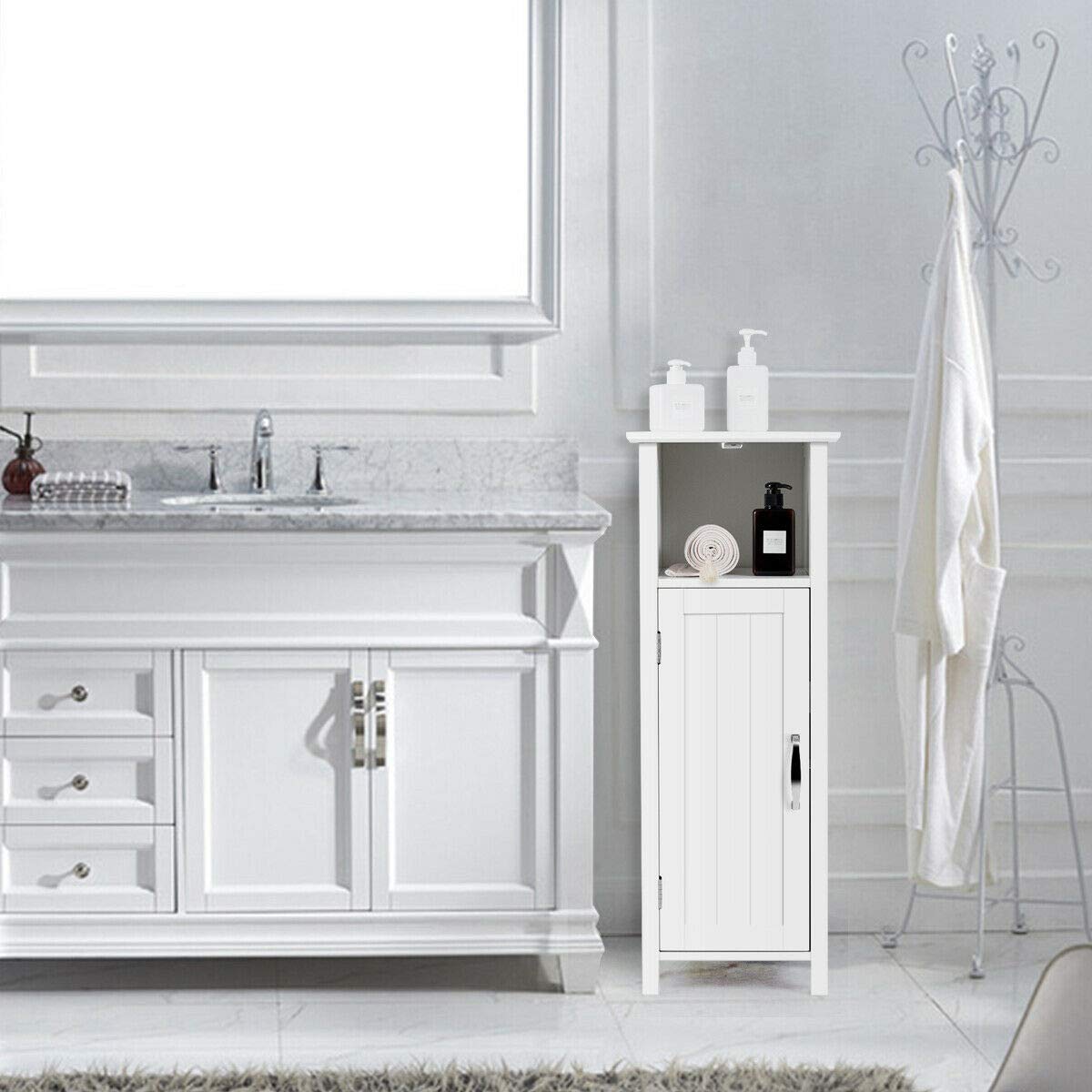 Tangkula Bathroom Floor Cabinet, Multifunctional Storage Cabinet with Anti-Tipping Device