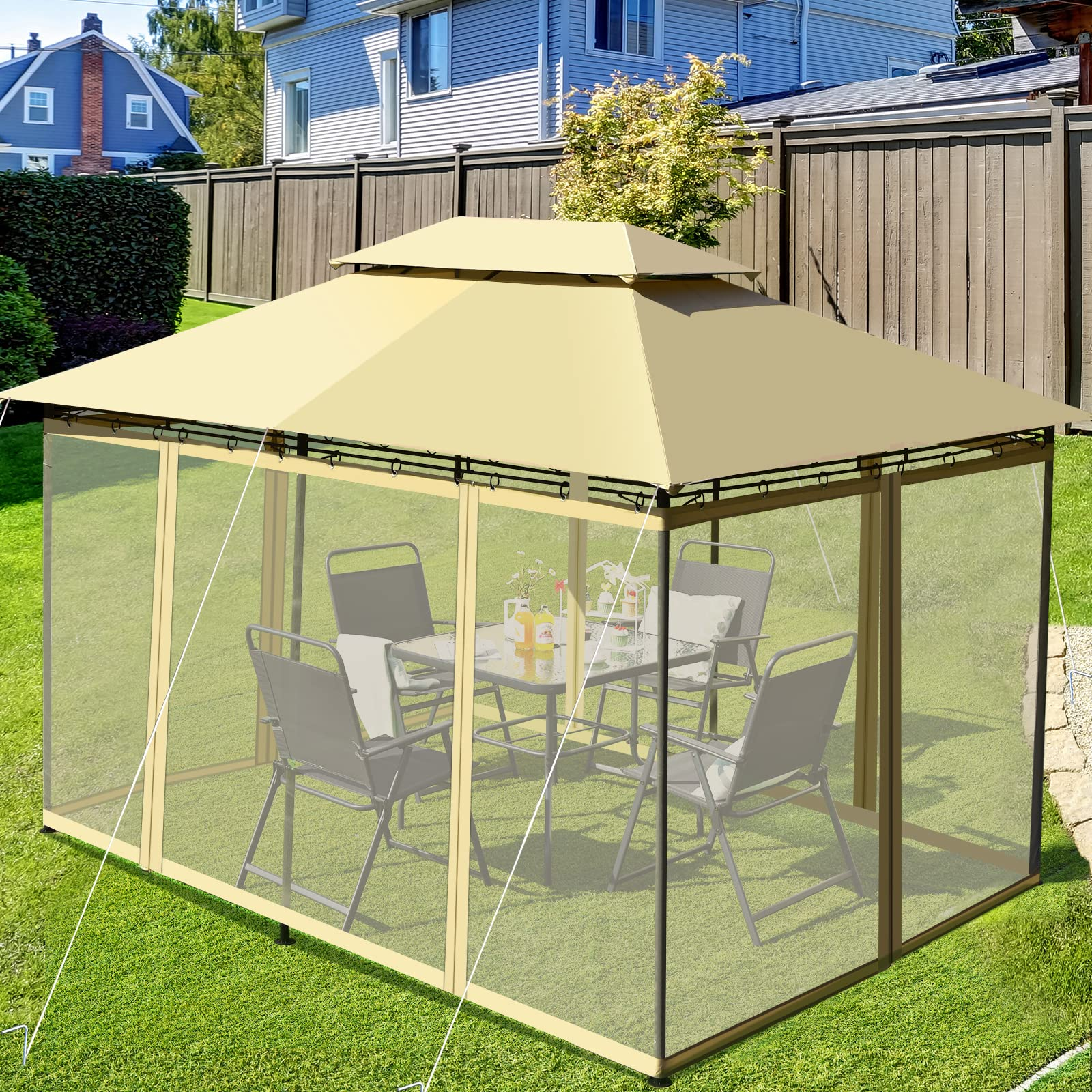 Tangkula 10 x 13 FT Patio Gazebo, 2-Tier Outdoor Gazebo