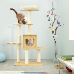 Tangkula Modern Wood Cat Tree, 53 Inches Cat Tower with Platform