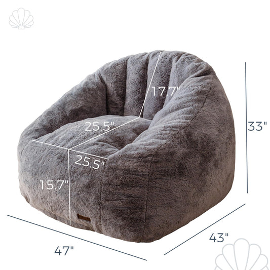 MAXYOYO Giant Bean Bag Chair, Faux Fur Shell-Shaped Oversized Bean Bag Chair with Filler for Gaming, Reading (Dark Grey)