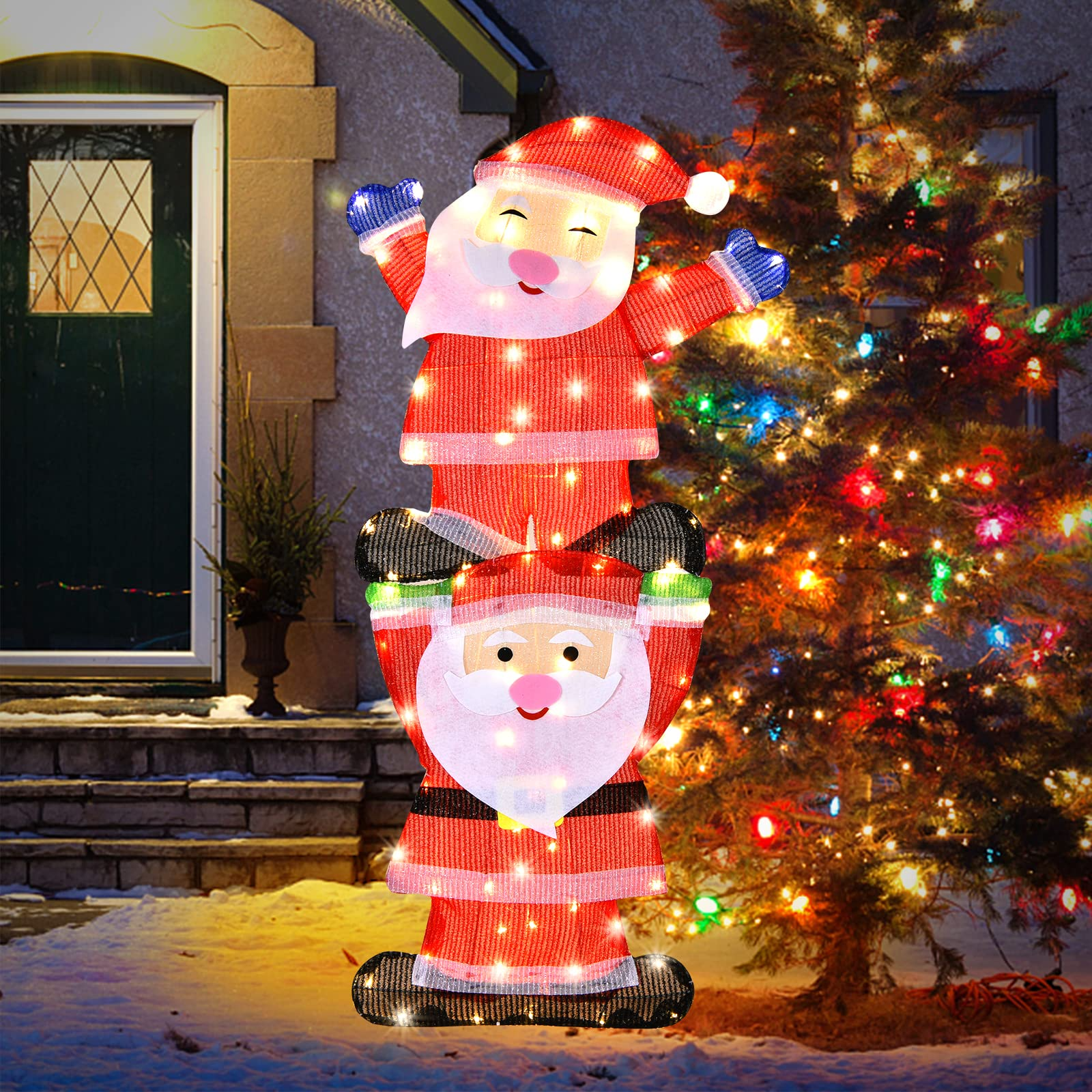 Tangkula 54 inches Christmas Double Snowman Yard Sign with LED Lights