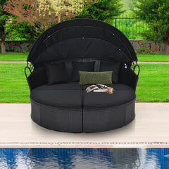 Tangkula Outdoor Patio Round Daybed with Retractable Canopy