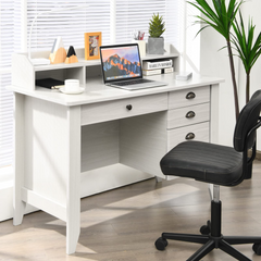 Tangkula White Computer Desk with 4 Storage Drawers & Hutch