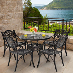 Tangkula 5 Pieces Cast Aluminum Patio Dining Set, Outdoor Bistro Table Set with Umbrella Hole