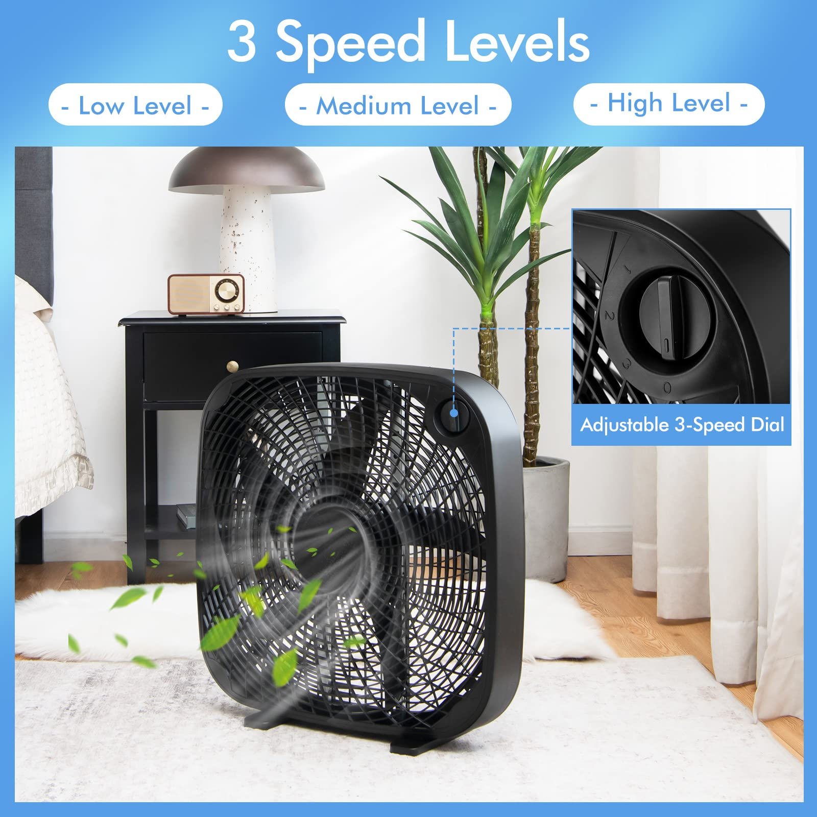 3-Speed Box Fan, 20 inch Floor Fan for Full-Force Circulation with Air Conditioner