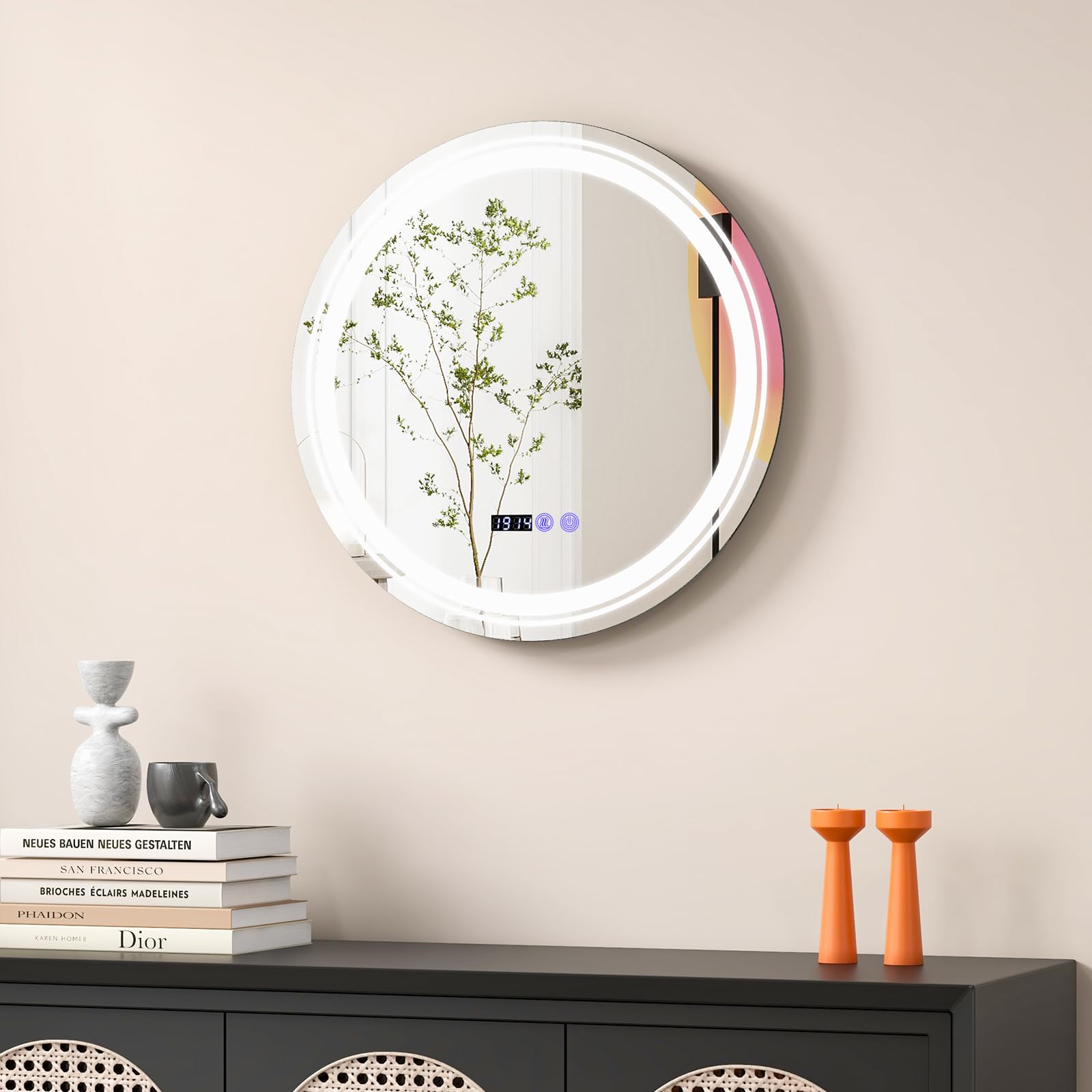 Tangkula Round Led Bathroom Mirror