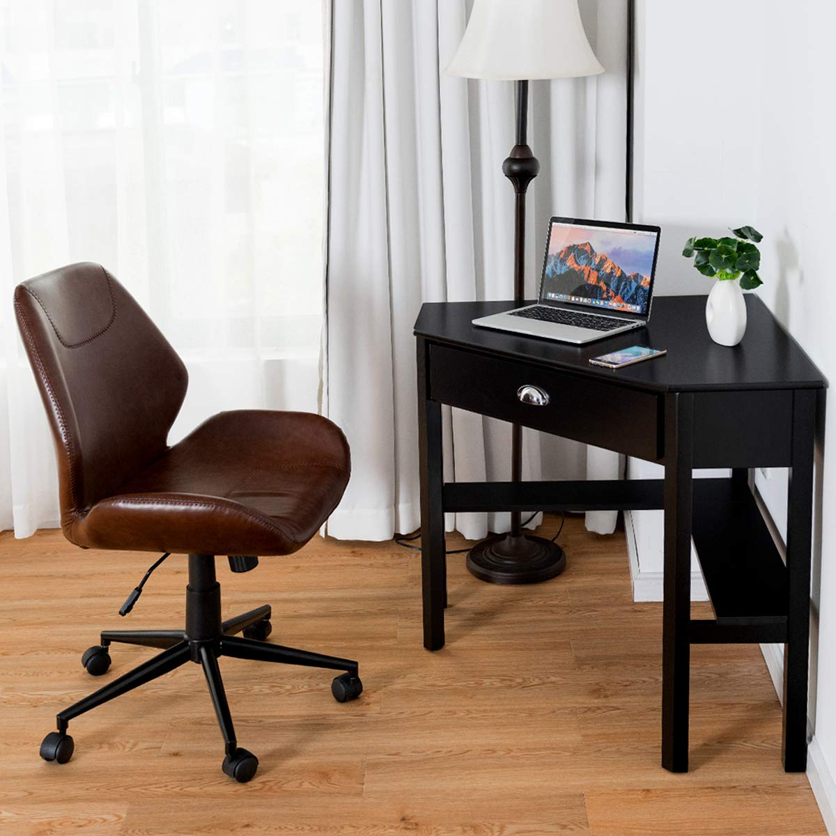 Tangkula 2PS Desk and Chair Set, Corner Desk with Height Adjustable Ergonomic Swivel Chair