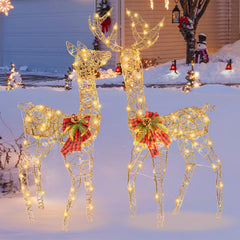 Tangkula 2 Pieces Lighted Christmas Reindeer Family Set with 230 LED Lights