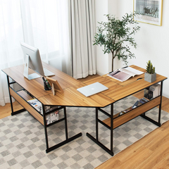 Tangkula 67 inches L-Shaped Desk, Corner Computer Desk with Bottom Bookshelves & CPU Stand