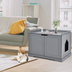 Tangkula Litter Box Enclosure, Cat Litter Box Furniture Hidden, Nightstand Pet House with Double Doors