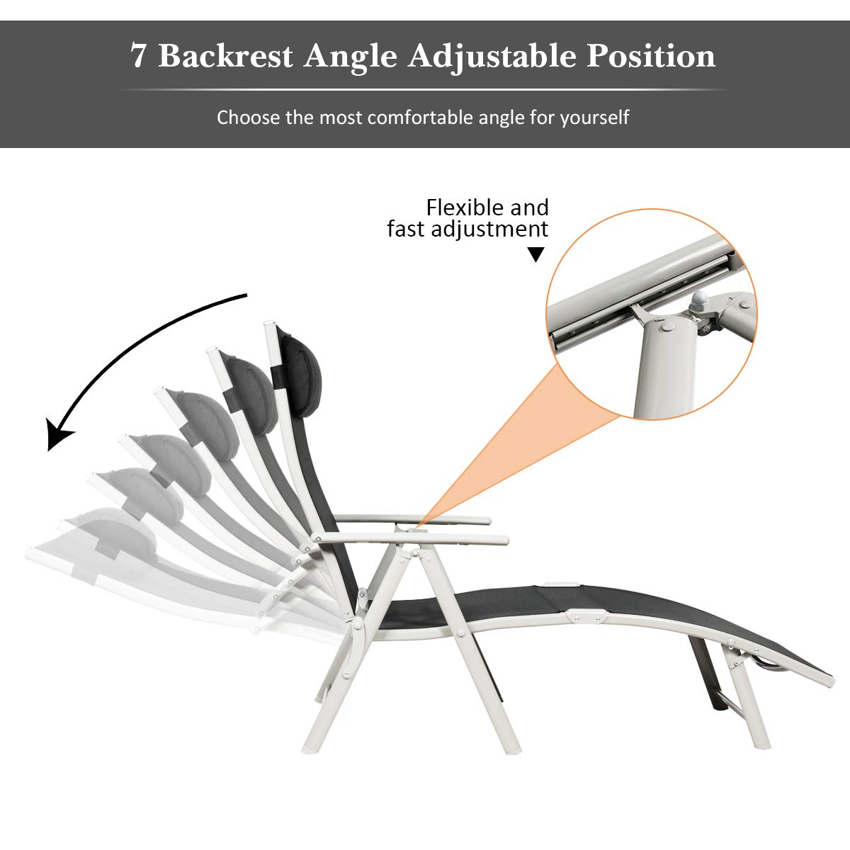 Tangkula Outdoor Folding Chaise Lounge Chair, Lightweight Recliner Chair w/ 7 Adjustable Backrest Positions