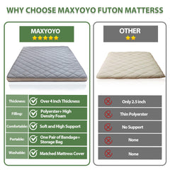 MAXYOYO Japanese Floor Futon Mattress, Diamond Patterned Roll Up Folding Floor Bed, Grey