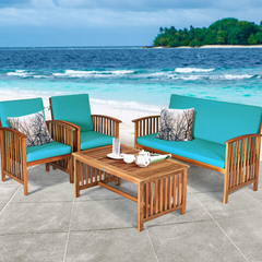 Tangkula Outdoo Wood Sofa Set w/Water Resistant Cushions, Padded Patio Seating Chat Set