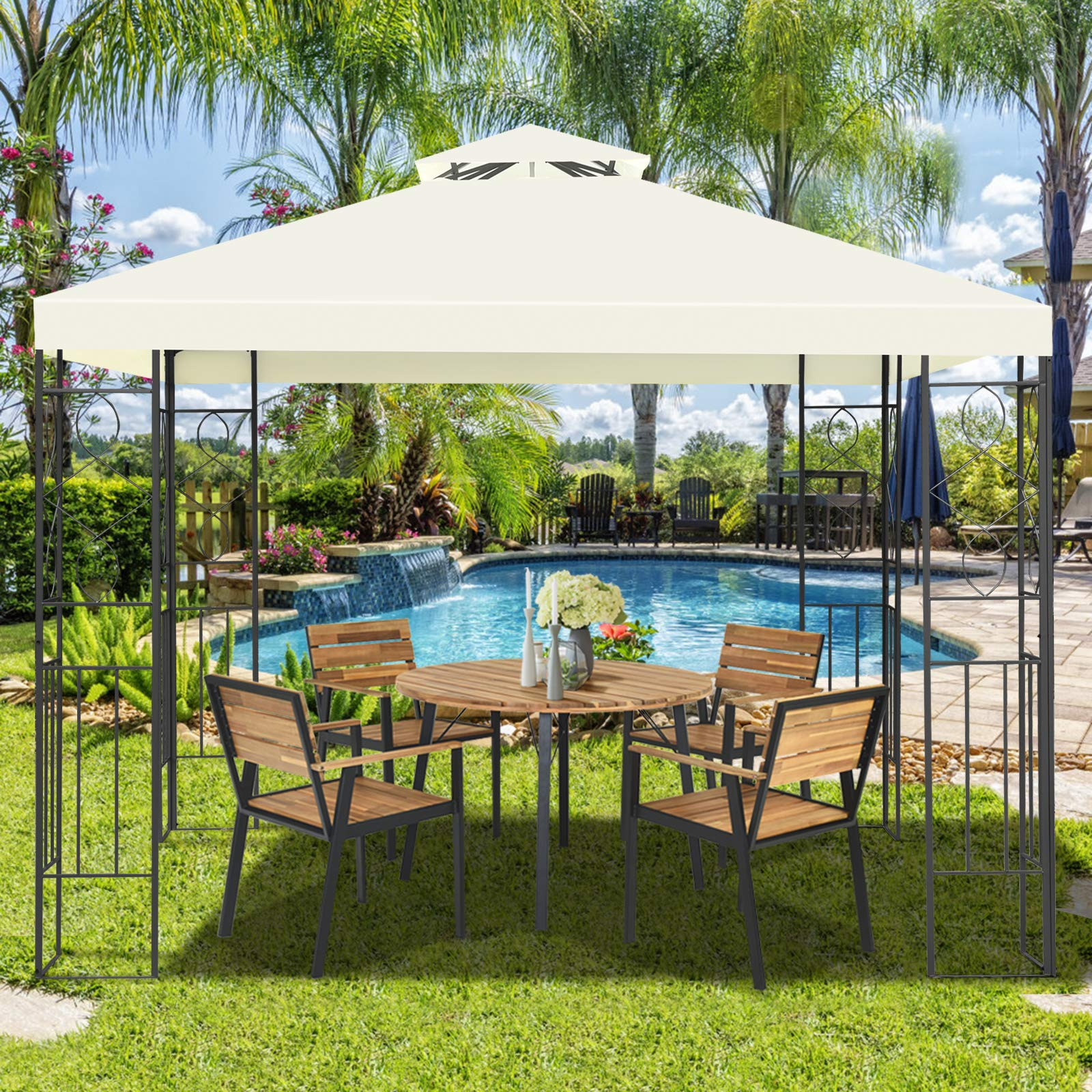 Tangkula 10 x 10FT 2-Tier Patio Gazebo, Powder Coated Steel Structure, Sun Shading Gazebo Canopy Shelter