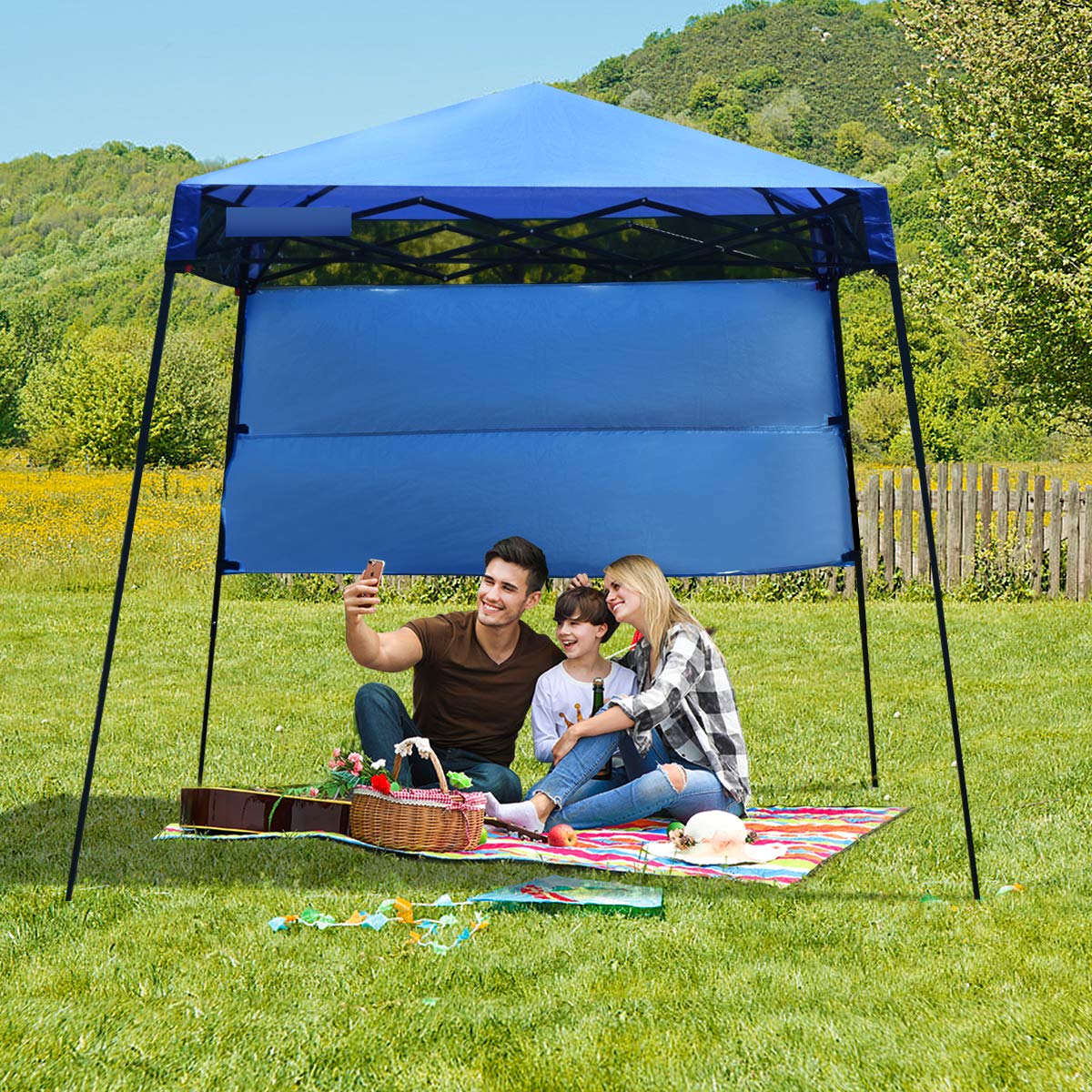 7 x 7 Ft Pop-up Canopy Tent, Outdoor Slant Leg Canopy Shelter with Carry Bag & 4 Stakes