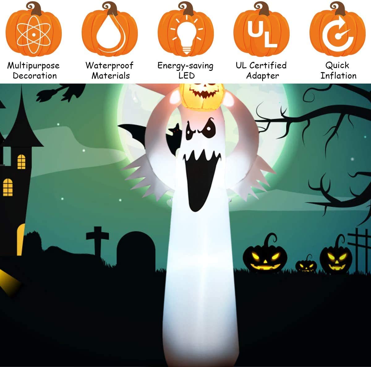 Tangkula Halloween Decorations, Halloween Inflatable Ghost With Led Lights