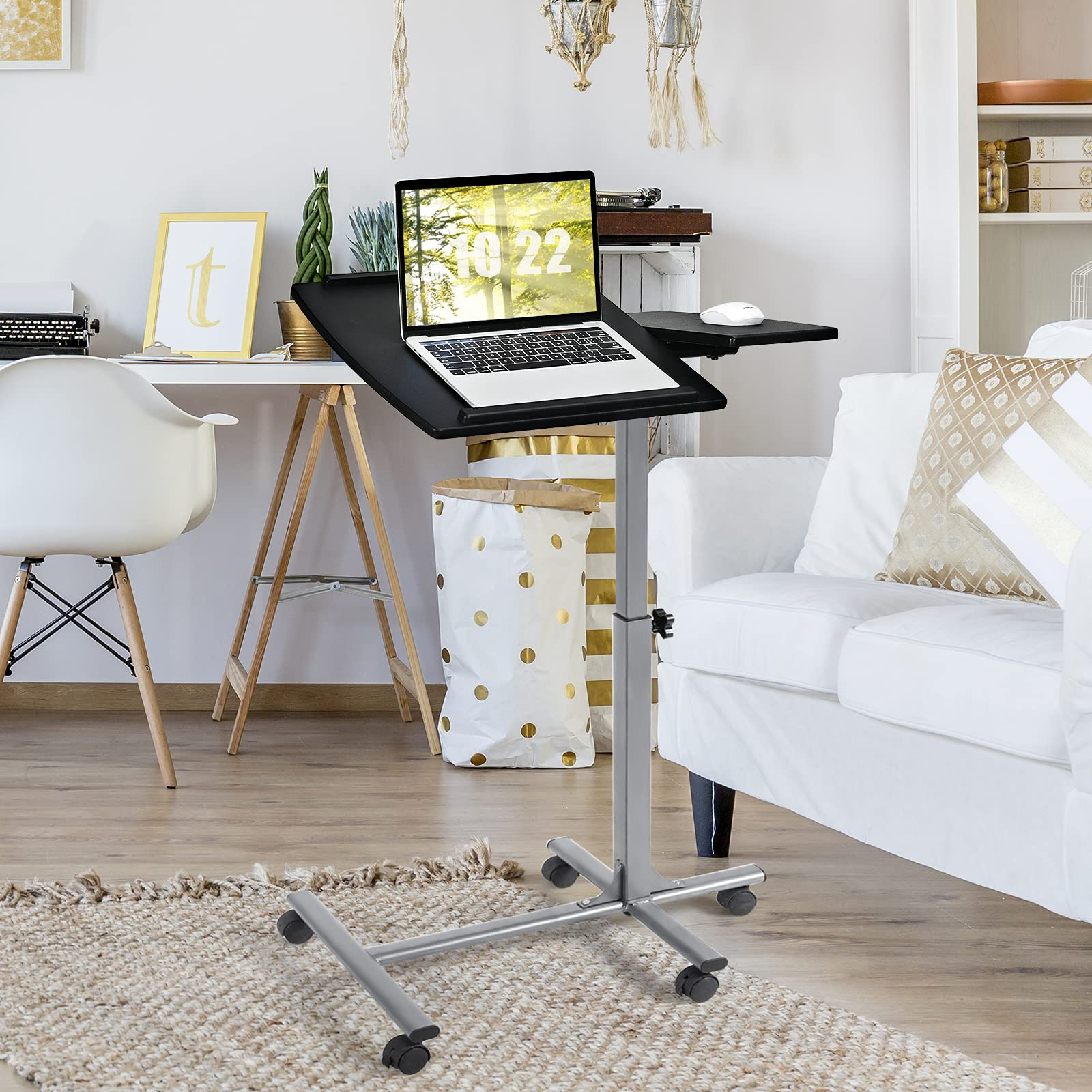 Tangkula Overbed Laptop Desk, Mobile Laptop Stand with Tilting Tabletop