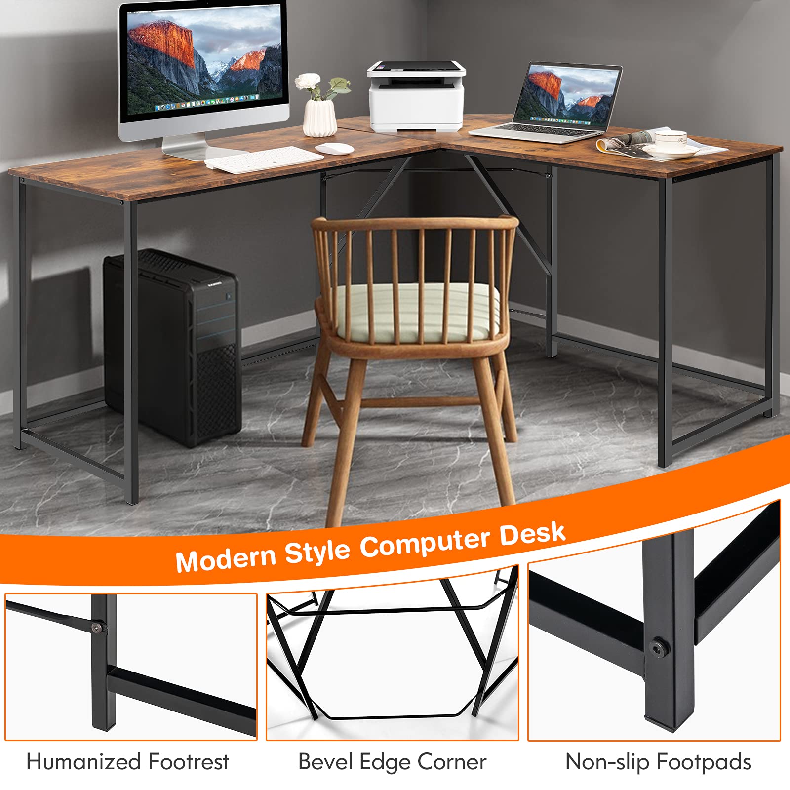 L Shaped Corner Computer Desk, 58 Inch Computer Workstation with Reinforced Metal Frame