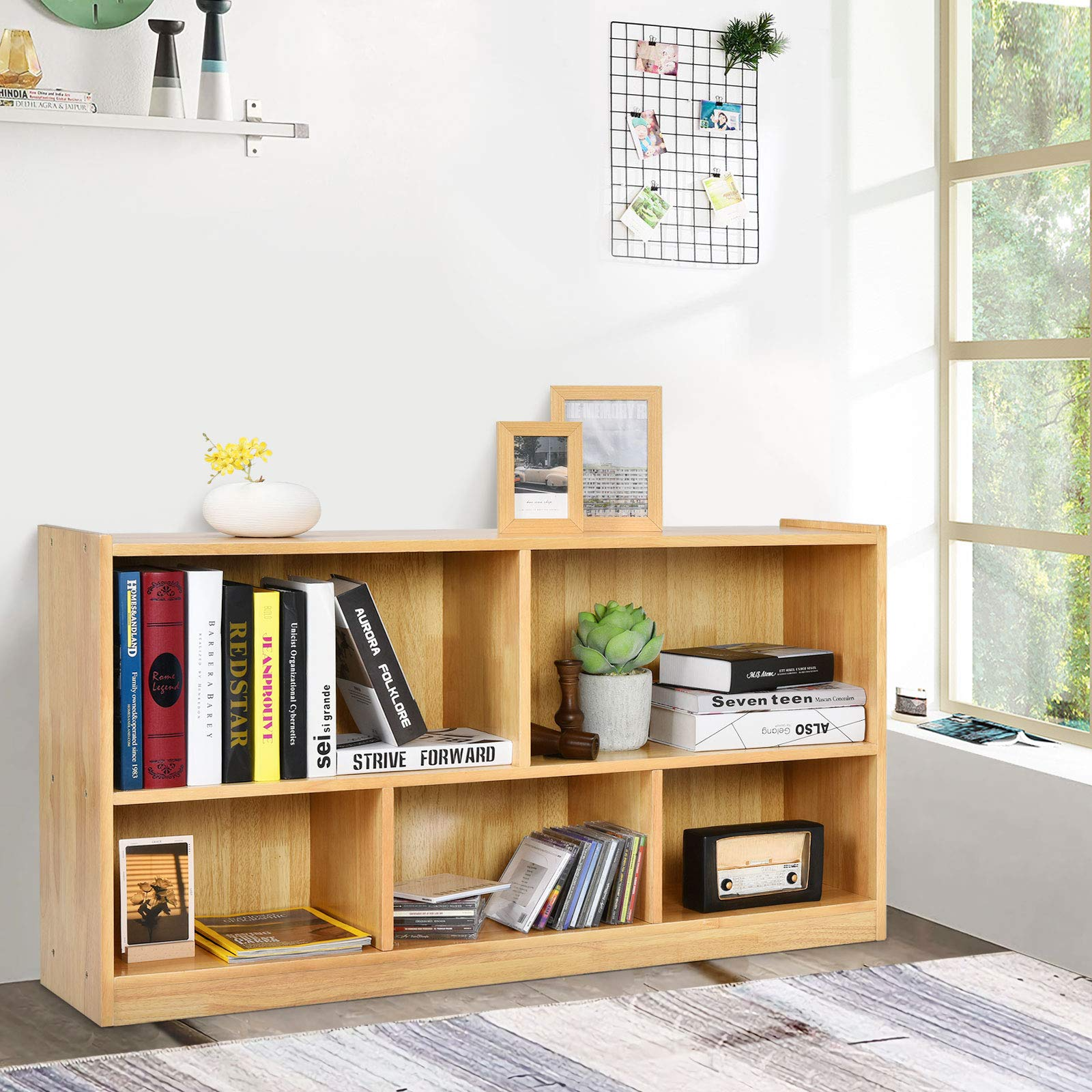 Tangkula Wood Storage Cube Bookcase, 2 Tier 5 Cube Open Shelf Storage Cabinet, Multipurpose Bookshelf