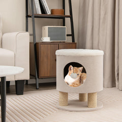 Tangkula Cat Condo Stool for Indoor Cats, Pet House Ottoman & Kitty Bed with Scratching Posts & Plush Ball Toy