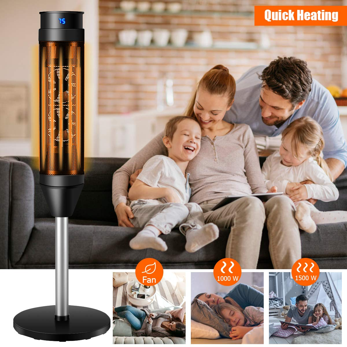 Tangkula 1000W/1500W PTC Ceramic Tower Heater, 34-Inch Oscillating Heater with Remote, Thermostat & 8H Timer