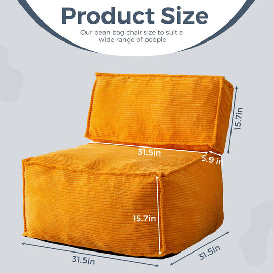 MAXYOYO 4 in 1 Modular Bean Bag Sofa, Multi-Function Corduroy Bean Bag Chair, Floor Cushion, Pouf, Foot Stool (Orange)