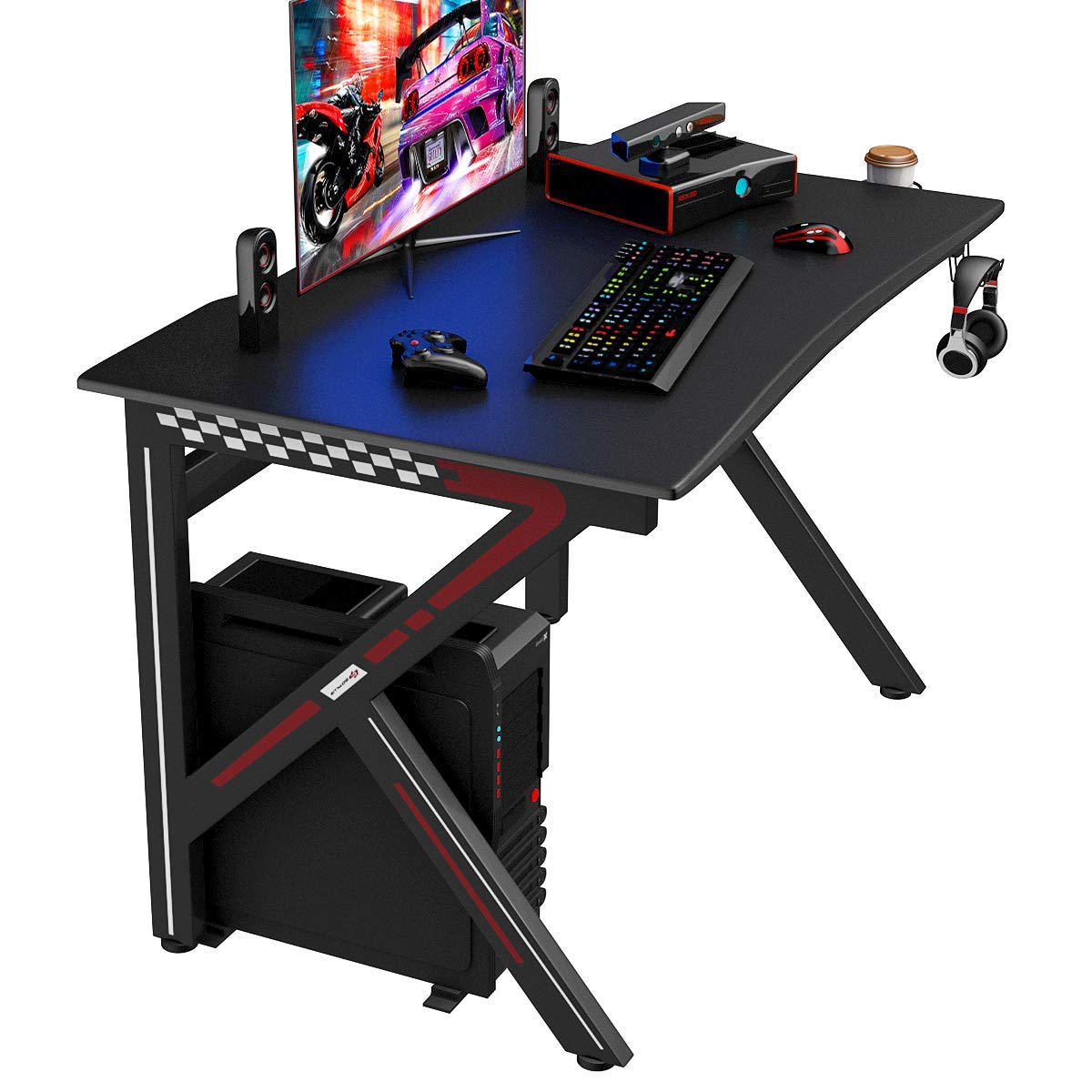 Tangkula Computer Desk Gaming Desk, E-Sports Gaming Workstation with Cup Holder & Headphone Holder