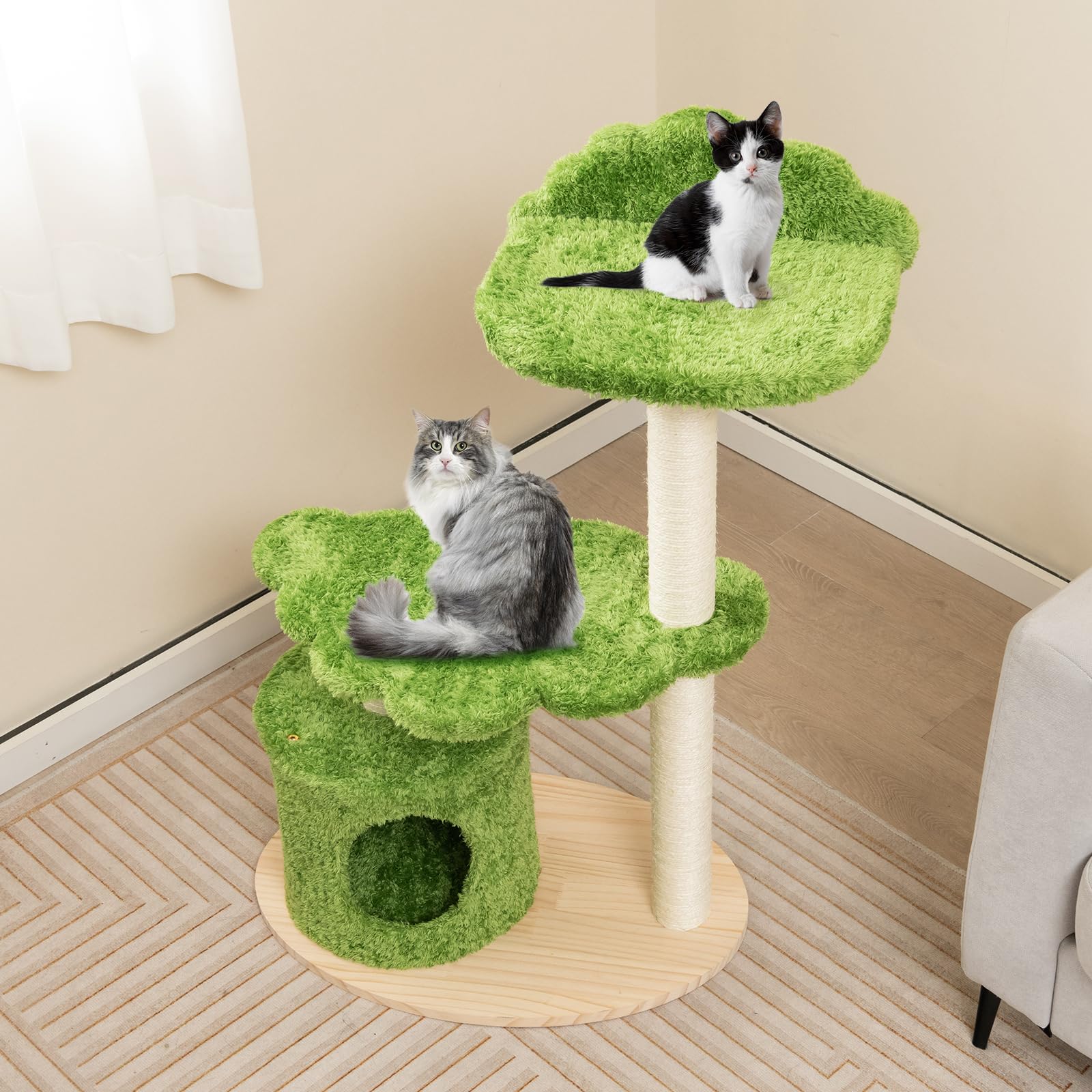 Tangkula Cat Tree Tower, Multi-Level Modern Wood Cat Tower, 38"