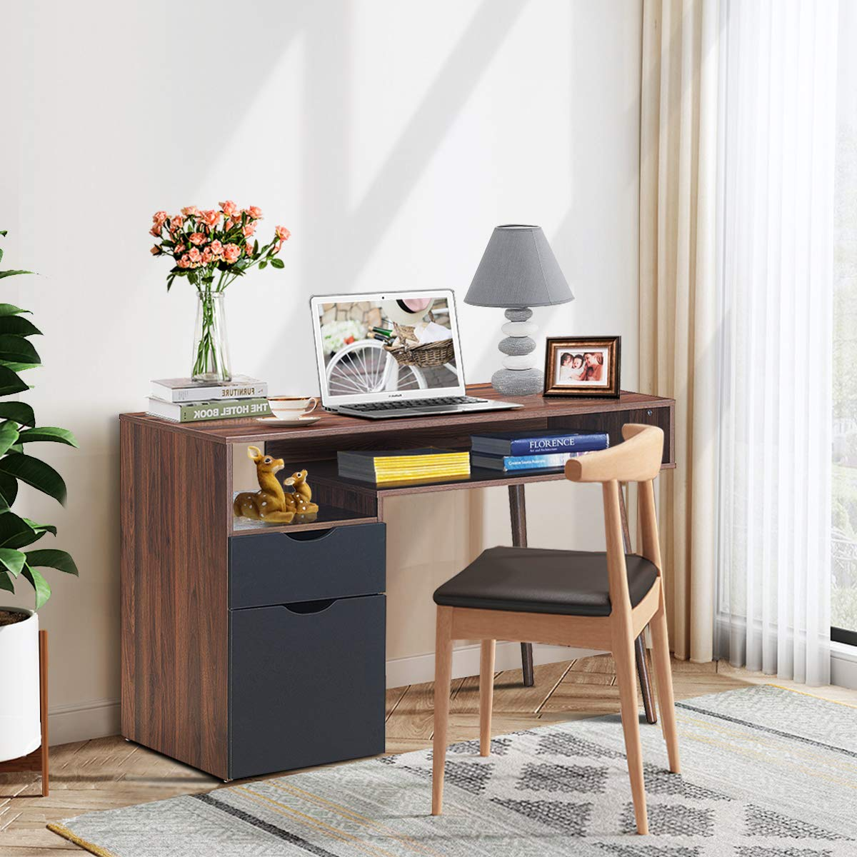 Tangkula Computer Desk with Drawers, Multipurpose Home Office Desk Writing Desk