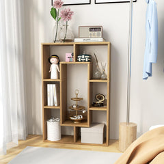 Tangkula 35.5” Geometric Bookshelf, Freestanding Wood Open Bookcase with 7 Cubes, Anti-Toppling Devices