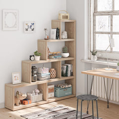 Tangkula 10 Shelves Bookshelf, L Shaped Freestanding Ladder Corner Bookshelf