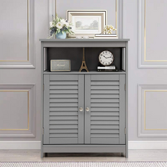 Tangkula Bathroom Floor Cabinet, Wooden Freestanding Storage Cabinet with Double Shutter Door & Adjustable Shelf