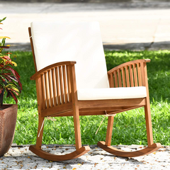 Tangkula Outdoor Acacia Wood Rocking Chair, Wooden Rocker w/Detachable Washable Cushions