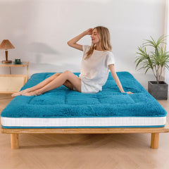 MAXYOYO 6" Extra Thick Fluffy Floor Futon Mattress, Long Plush Square Quilted Floor Mattress for Adults, Blue