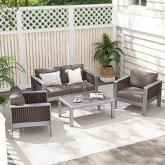 Tangkula Patio Aluminum Loveseat Sofa, Outdoor Furniture Set with Thick Back & Seat Cushions (Gray)