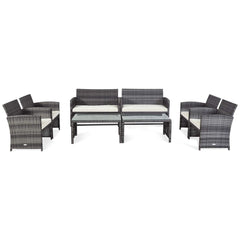 Tangkula 4 PCS Wicker Patio Conversation Set, Outdoor Rattan Sofas with Table Set