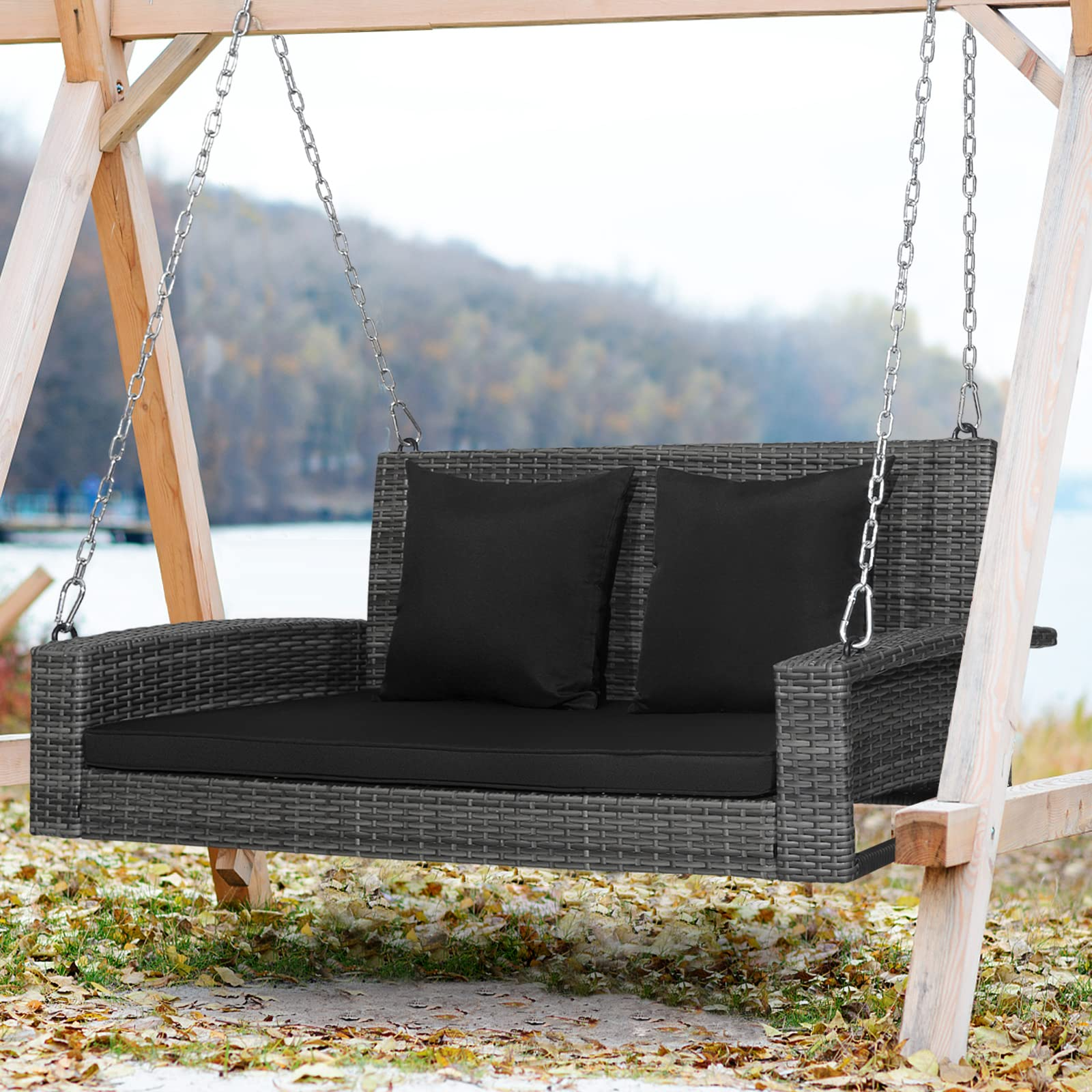 Tangkula 2 Person Wicker Hanging Porch Swing