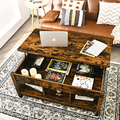 TANGKULA Modern Coffee Table w/Hidden Compartment and Open Storage Shelf for Living Room Office Reception Room