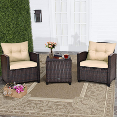 Tangkula 3 Pieces Patio Furniture Set, PE Rattan Wicker 3 Pcs Outdoor Sofa Set