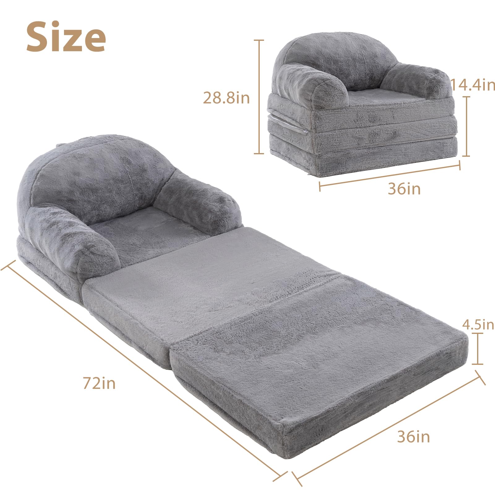 MAXYOYO Bean Bag Chair Folding Sofa Bed for Adult, Convertible Floor Mattress Sofa Sleeper Bed, Grey