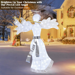 Tangkula Artificial Christmas Decor w/ 100 LED Lights 4 Ground Stakes & 10 Zip Ties Indoor & Outdoor Xmas Holiday Decoration