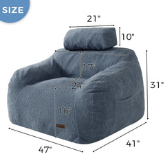 MAXYOYO Giant Bean Bag Chair with Pillow, Fuzzy Comfy Large Bean Bag Chair Couch for Reading and Gaming, Dusty Blue