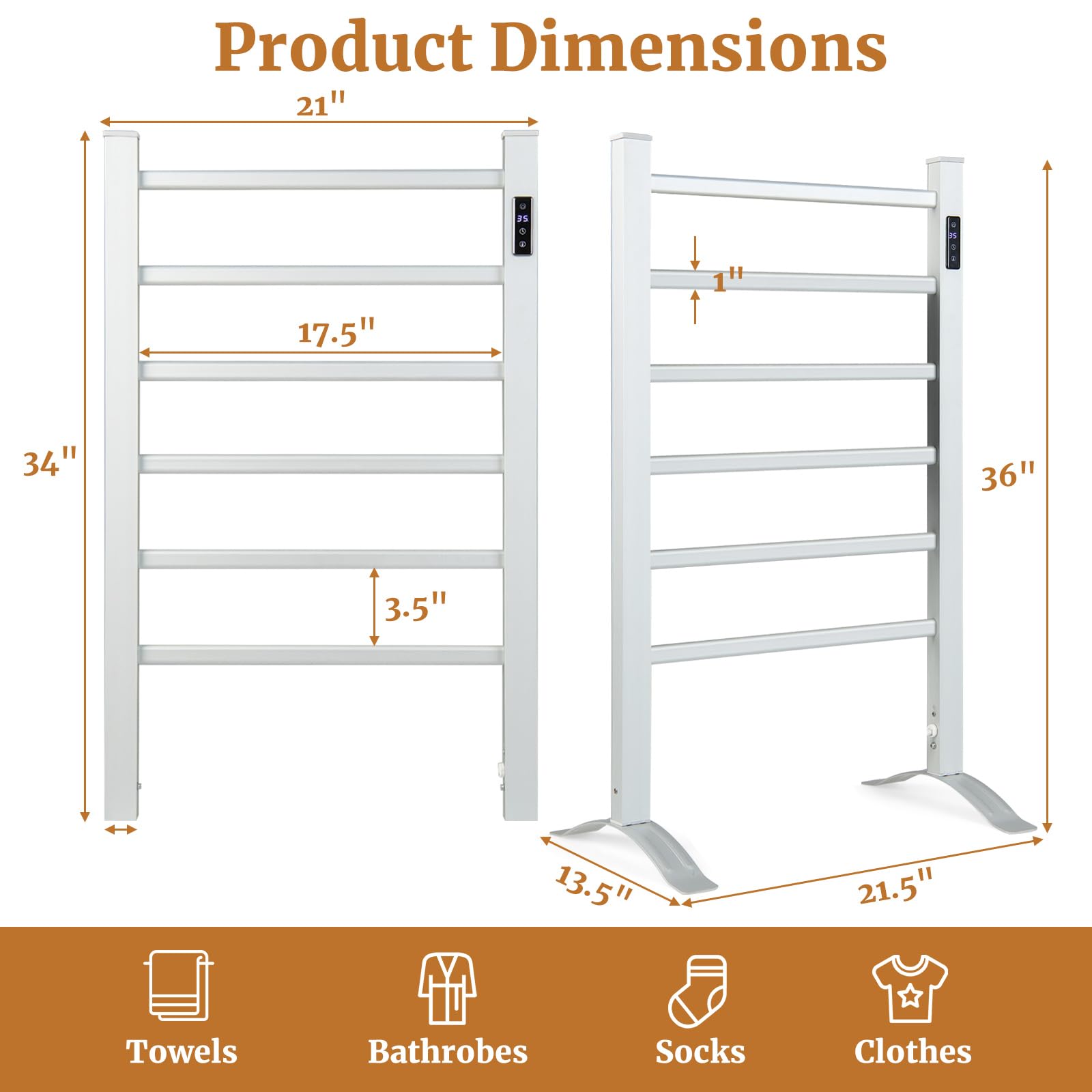 Tangkula Freestanding & Wall Mounted Towel Warmer, 6 Bars Heated Towel Rack w/ 8H Timer & LED Display