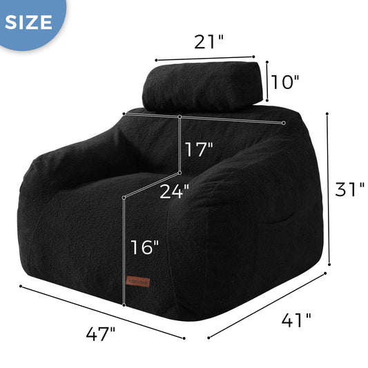 MAXYOYO Giant Bean Bag Chair with Pillow, Fuzzy Comfy Large Bean Bag Chair Couch for Reading and Gaming, Black