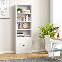 Tangkula Tall Bookcase with Doors, Farmhouse 71" H Freestanding Bookshelf with 6 Shelves & 2-Door Cabinet