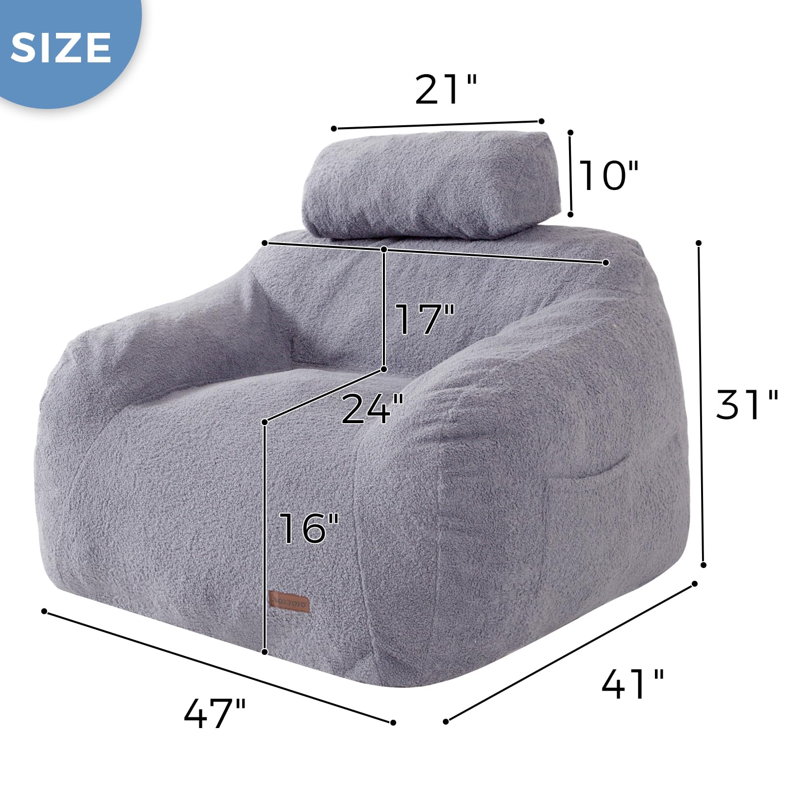 MAXYOYO Giant Bean Bag Chair with Pillow, Fuzzy Comfy Large Bean Bag Chair Couch for Reading and Gaming, Grey