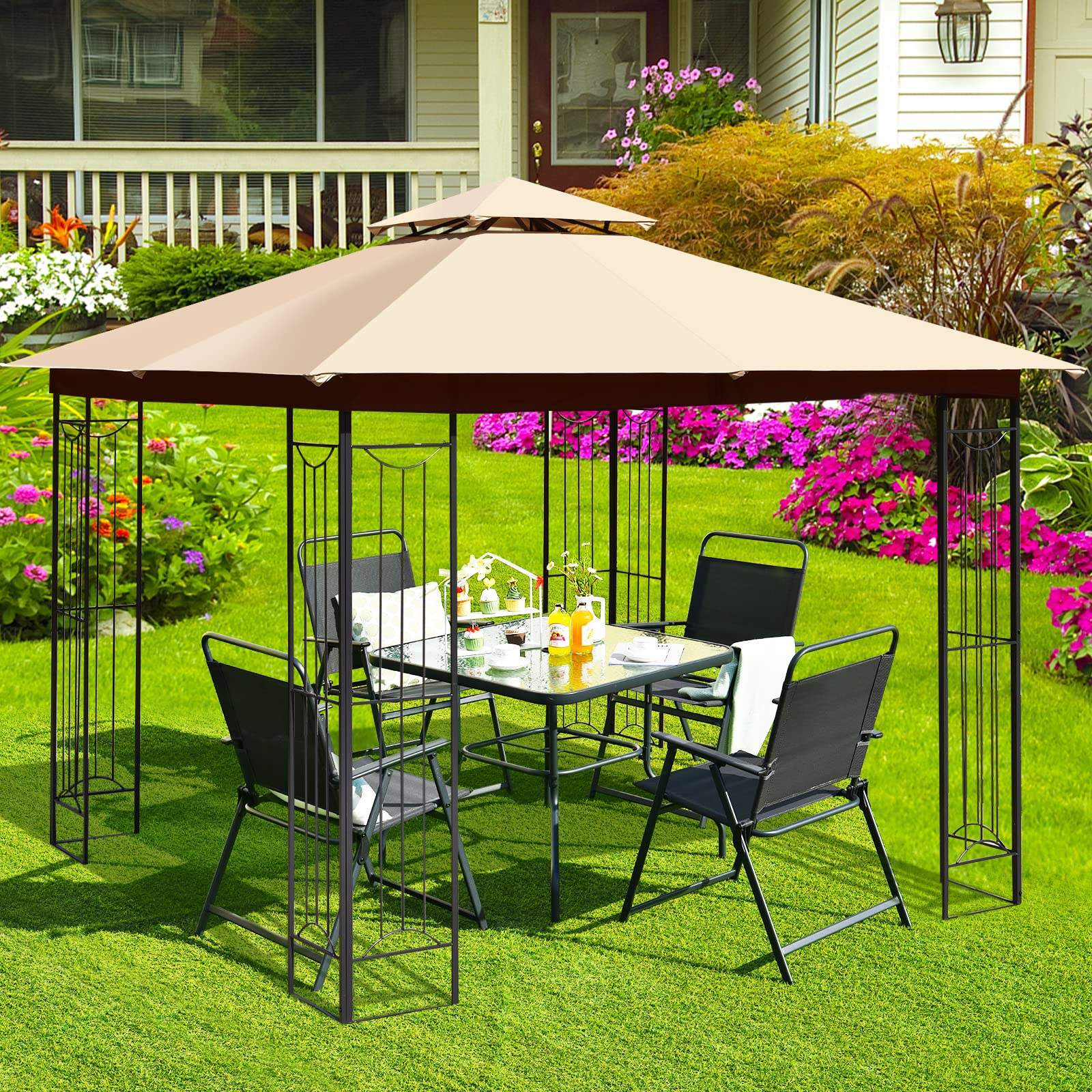 Tangkula 10 x 10 FT Patio Gazebo, Double Roof Outdoor Gazebo