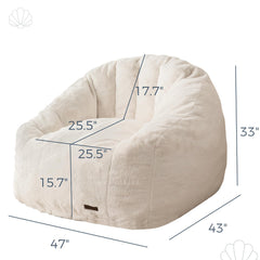 MAXYOYO Giant Bean Bag Chair, Faux Fur Shell-Shaped Oversized Bean Bag Chair with Filler for Gaming, Reading (Beige)