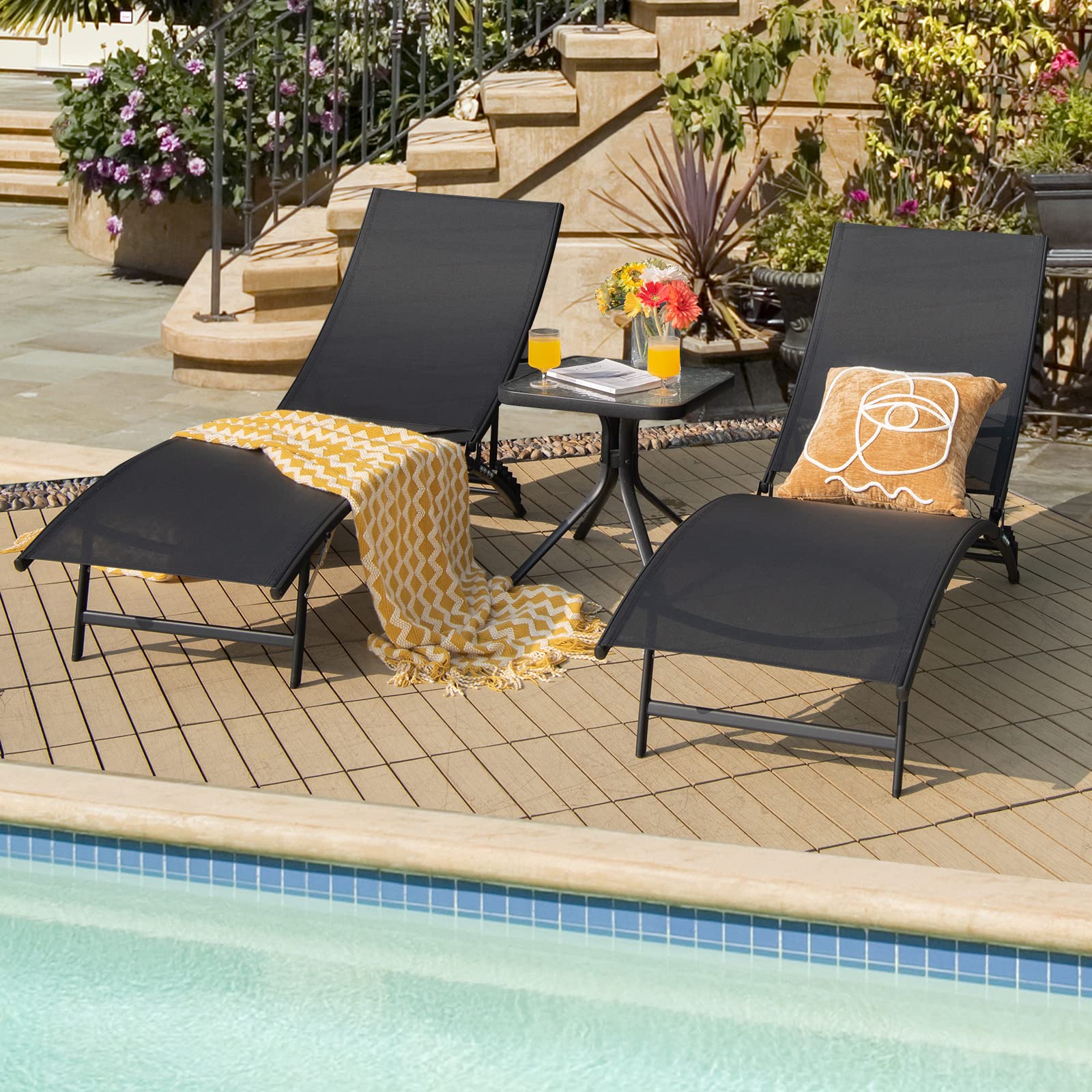 Tangkula 2 Pieces Patio Chaise Lounge Set, Foldable and Stackable Lounger Chairs