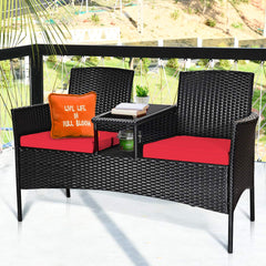 Wicker Patio Conversation Furniture Set, Outdoor Furniture Set with Removable Cushions & Table